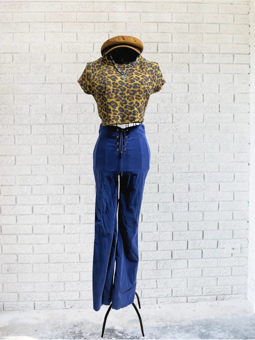 Cheetah Print Crop Top Short Sleeve Hippie Boho Grunge Ruffle Women Small Petite